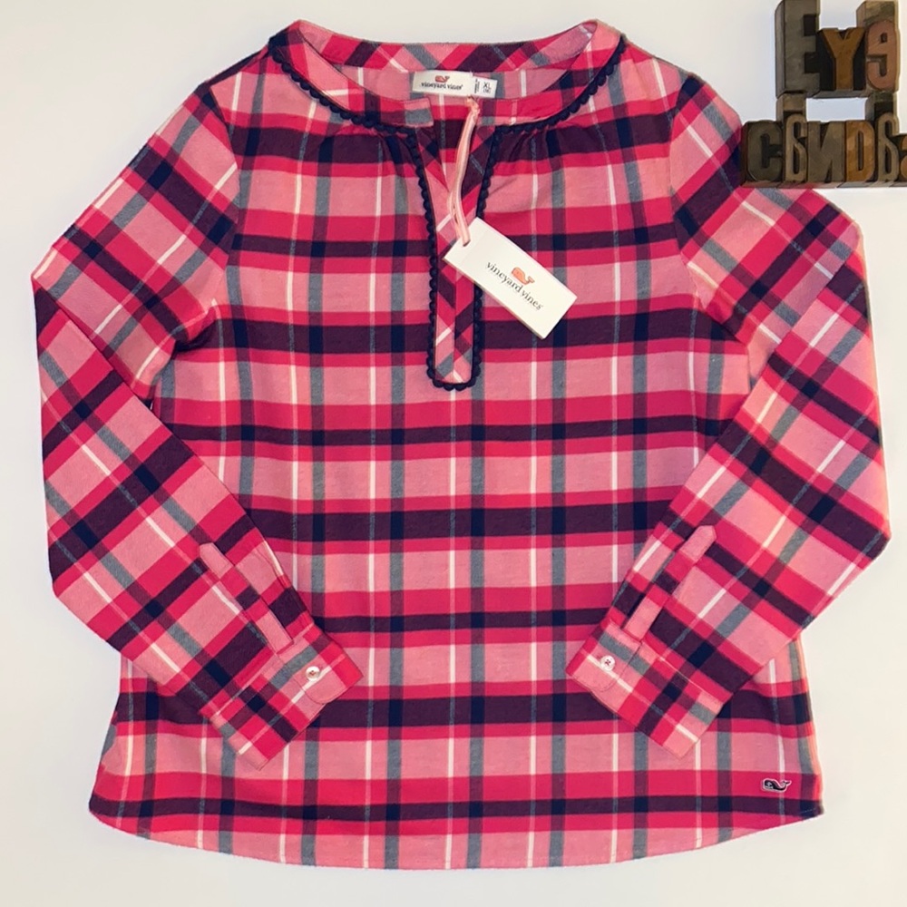 🆕🐳VINEYARD VINES Girl’s Plaid Flannel Popover Shirt